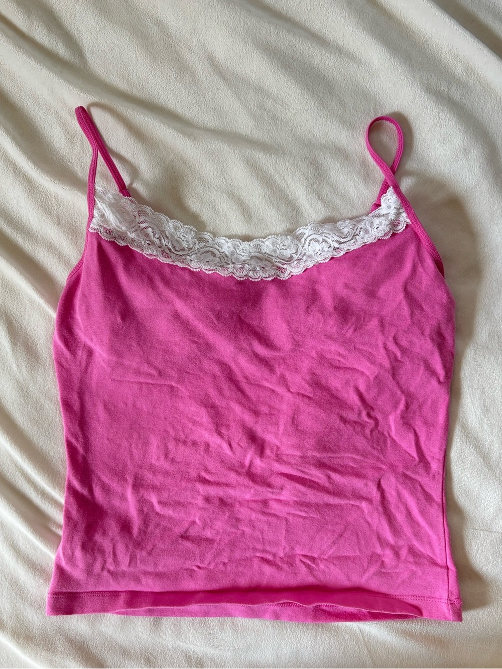 Vintage Y2K Pink Lace-Trim Waist Cropped Cami